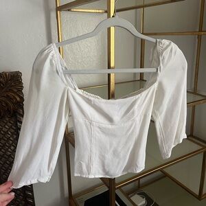 Reformation white square neck contour blouse top with sheer arms